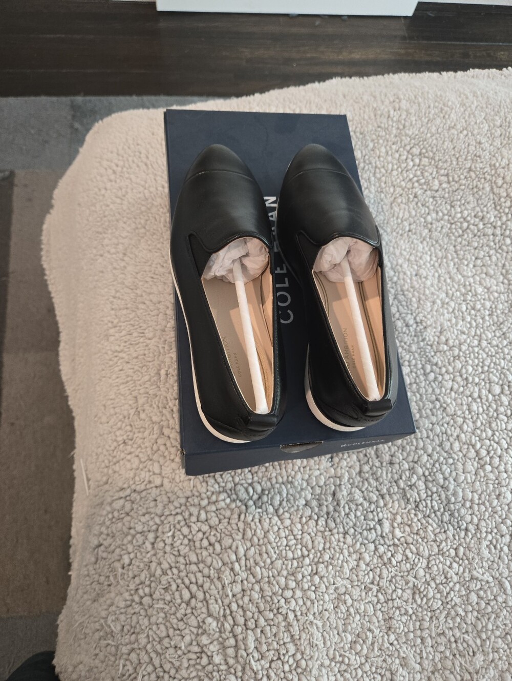 Cole Haan Black Leather Slip-On Loafers with White Trim-8B Brand NEW IN BOX